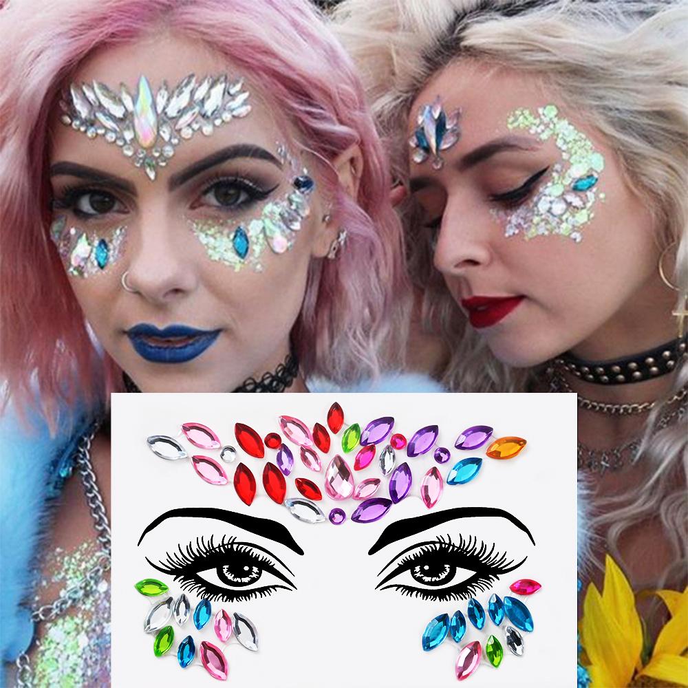 Fashion 3d Mermaid Face Gem Temporary Tattoo Crystal Body Facial Stickers, Shiny Glitter and Rhinestones for Festival Prom Party