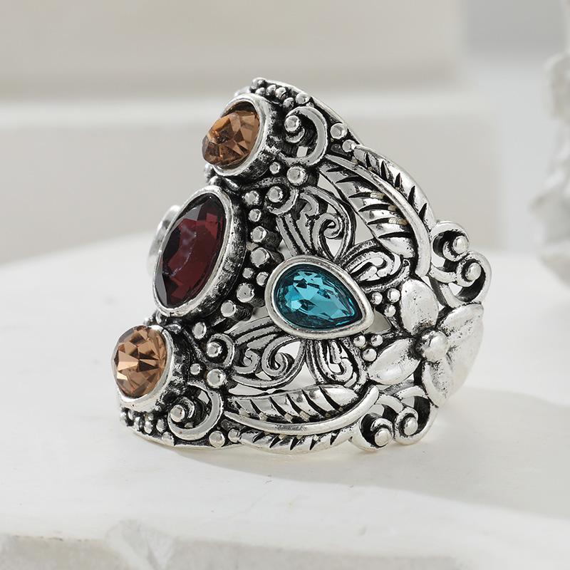 Vintage Inlaid Multicolored CZ Women's Ring Ethnic CopperColor Hand Carving Daily Wear Party Jewelry Anniversary Gift