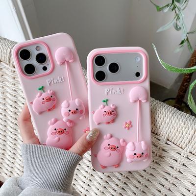 For iPhone 17 16 Plus 15 14 13 12 Pro Max Funny 3D Cartoon Piglet Pendant Phone Case Shockproof Soft Silicone Back Cover