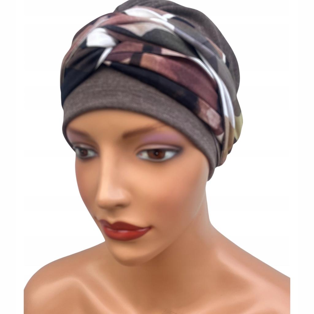 Turban Damski Lena Brąz Sweterkowa 527 Jesień Także Po Chemioterapii