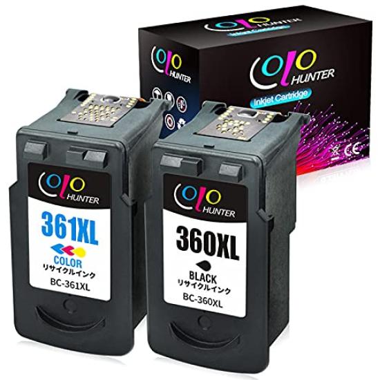 

Colohunter Set of 2 for Canon Recycled Ink Cartridges with Remaining Ink Level Compatible with PIXMA Printers BC-360XL + BC-361XL (Black + Color)