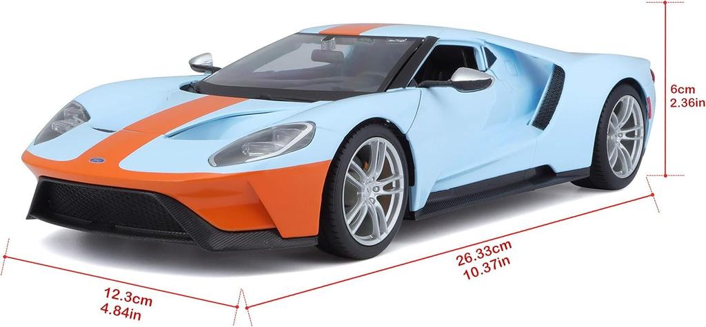 Maisto 2019 Ford GT Blue with Orange Stripes 1/18 Scale Special Edition Diecast Car with Opening Doors and Hood