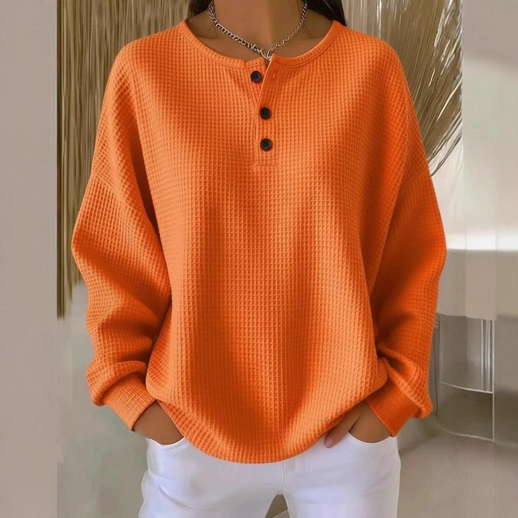 Dámský svetr s kulatým výstřihem, vaflový úplet, jednobarevný, podzim/zima 2025