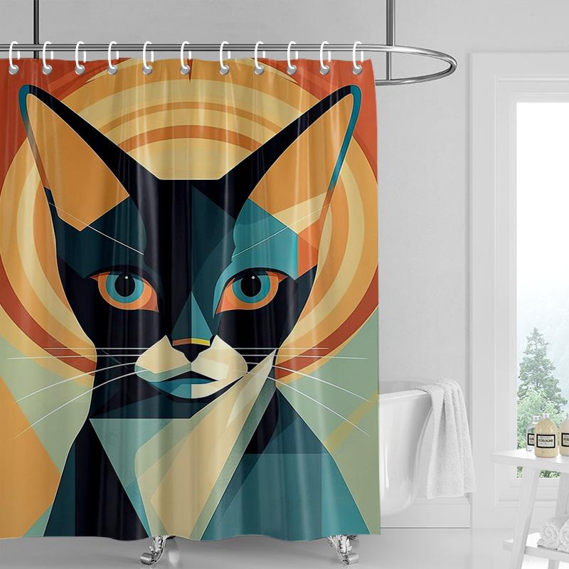 Cartoon cat waterproof shower curtain home decoration bathroom partition shower curtain 180x 200cm with 12 hooks