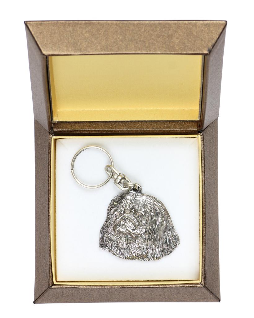 Pekingese, Pekinese, Peke - Silver-plated pendant with a dog in a decorative box, handbag decoration, backpack pendant by Art-Dog brand