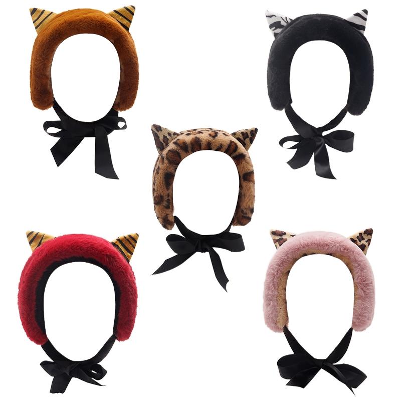 Fashion Japanese Women Winter Thicken Fuzzy Plush Earmuffs Headband Cute Cat Ears LaceUp