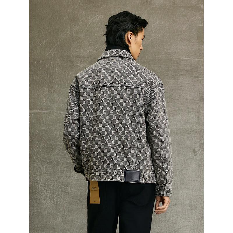 GXG Men's All-over Jacquard Washed Gray Denim Jacket