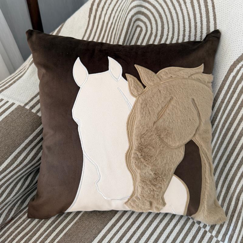 

Modern Vintage Horse Cushion Cover: Brown Luxury Abstract Art for Sofa 45*45cm (Cushion Cover Only) коричневый