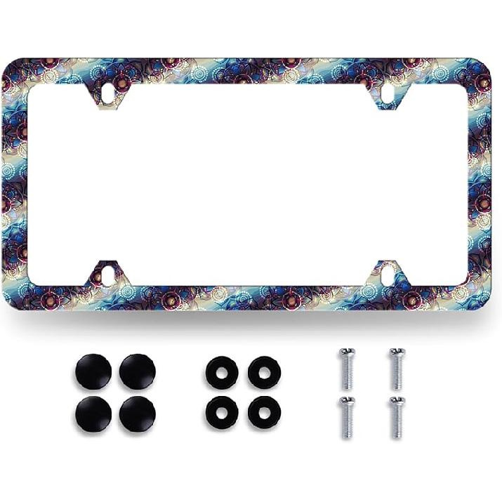 Hummingbird License Plate Frame Cherry Blossom Pink Flower License Plate Holder Colorful License Plate For Car Decoration Stainless Steel Bird Car