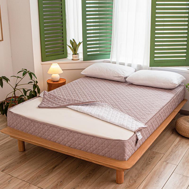 Solid Color Zipper Quilted Mattress Cover King Queen Twin Size Removable Six-sides All-inclusive Anti-mite Bed Protector Cover