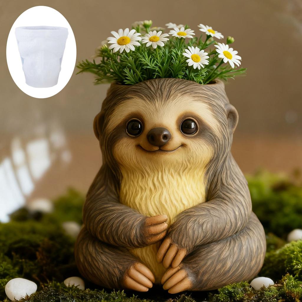 3D Sloth Aromatherapy Cement Gypsum Cup Mold DIY Storage Cup Mold Plant Small Flower Pot Decoration Silicone Mold