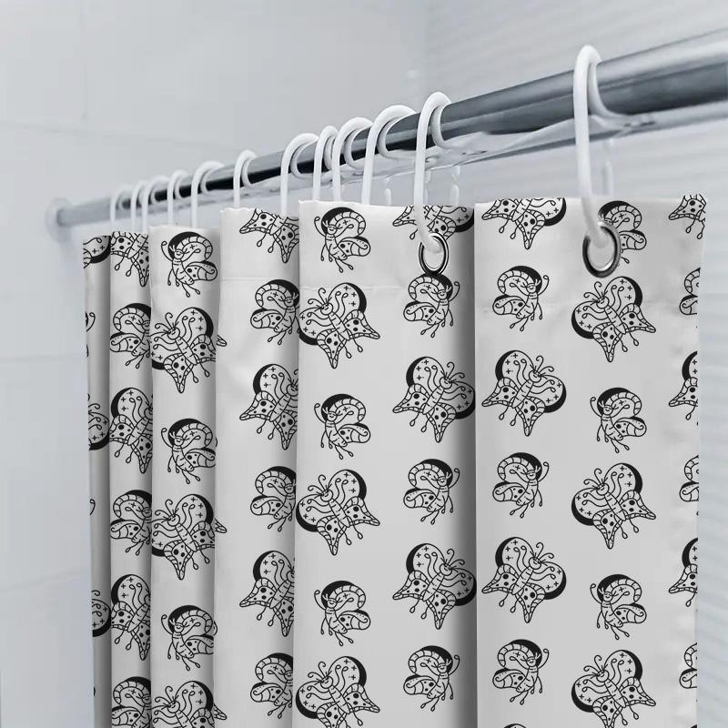 Modern Svart Vit Manet Duschdraperi Dekorativt Badrumstyg Vattentätt Hemdekoration