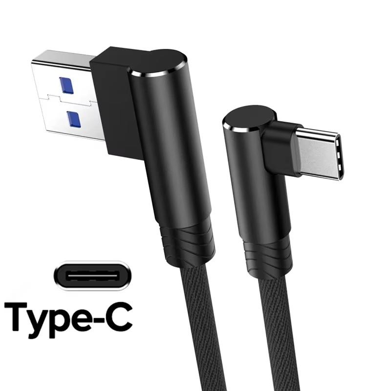 10A Dual Right Angle USB‑A to Type‑C Fast Charging Cable Nylon Braided 90‑Degree L‑Shape 0.25m 1m 1.5m 2m For Huawei Xiaomi