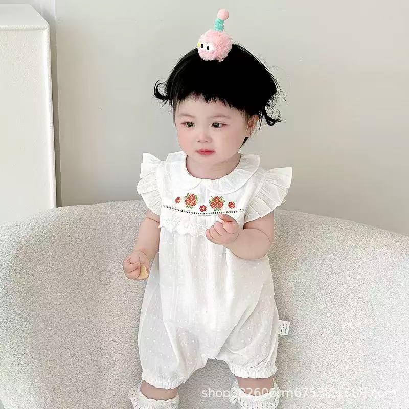 

2025 Spring Infant Girl s Flutter Sleeve Romper - Long Sleeve for Newborns 90 cm
