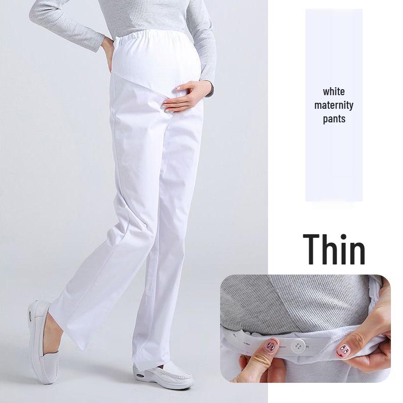 Maternity Nurse Pants - Adjustable Waist, Full Belly Support, Thick & Thin, Blue, Pink, White, Plus Size, Summer