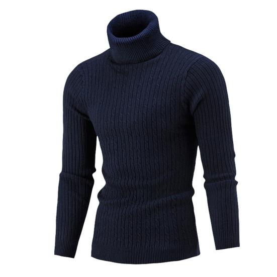 Casual Men Autumn Solid Color Turtle Neck Ribbed Twist Sweater Bottoming Shirt