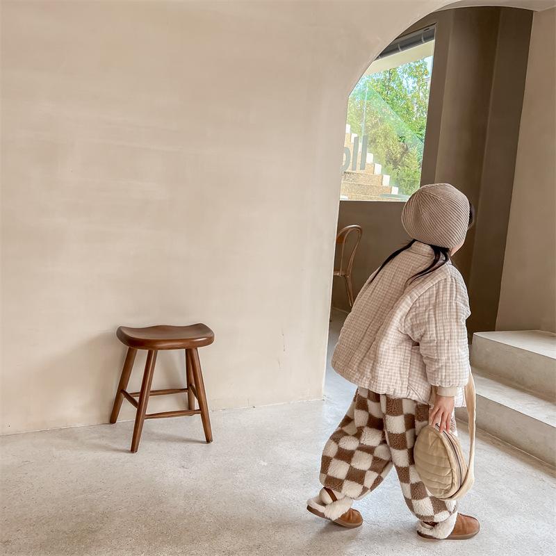 Winter Toddlers Kids Plaid Thicken Coats Fleece Children Warm Outerwear