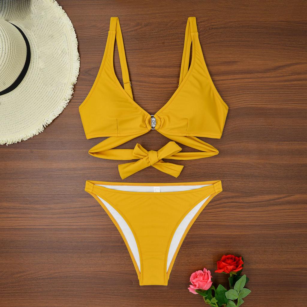 Women's Split Sexy Solid Colour Bikini Fashion With Bra Pad No Steel Bra Swimsuit