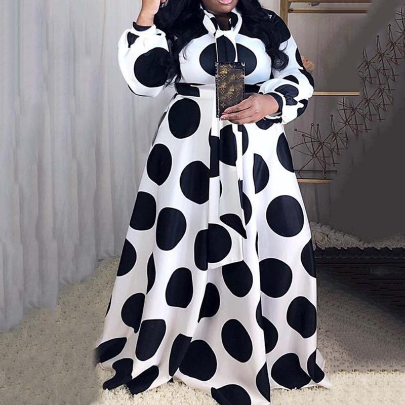 

New women s dress African women s print size polka dot large size dress 8 L белый