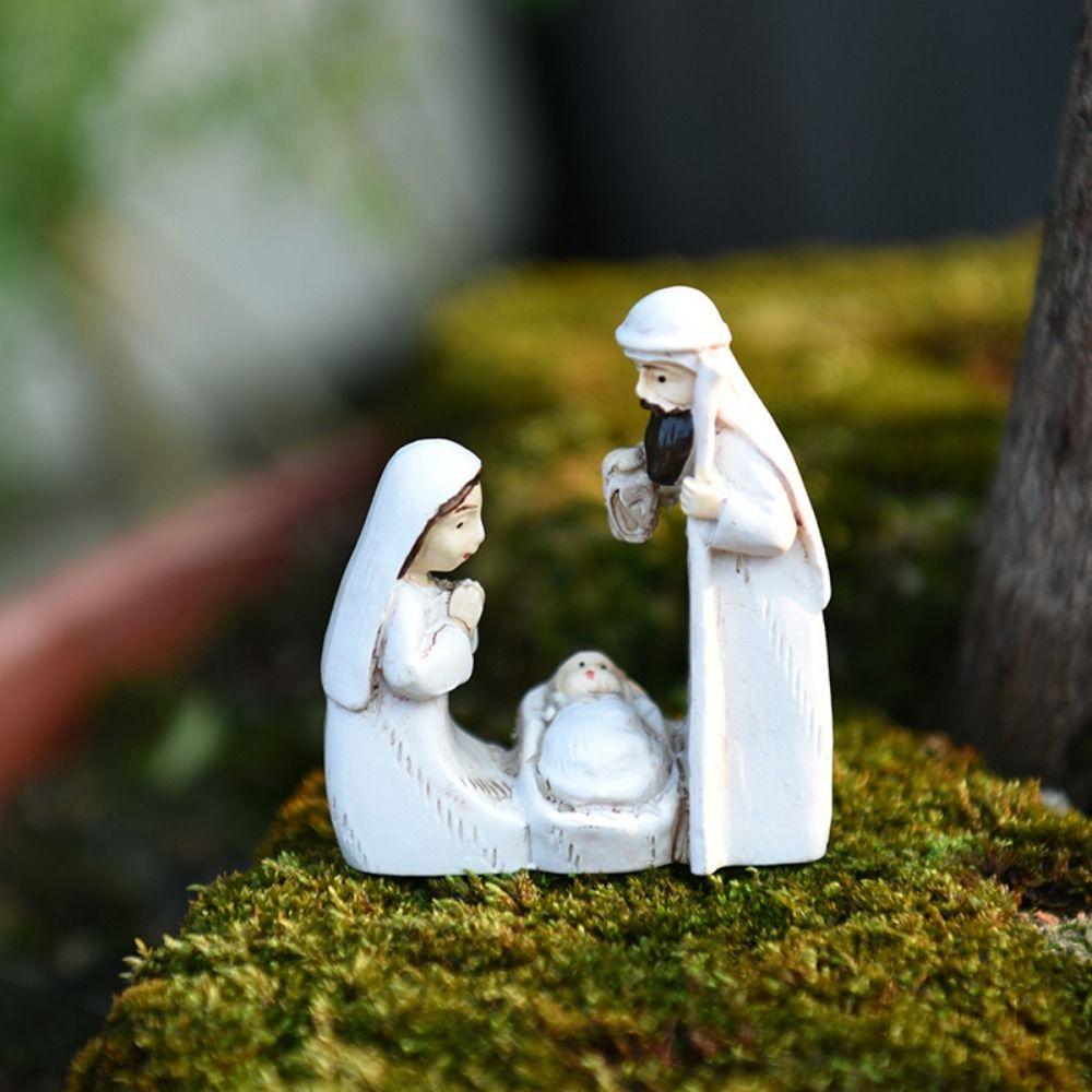 Cute Jesus Birth Sculpture Cartoon Religious Resin Statue Christmas Manger Ornaments Home Decor