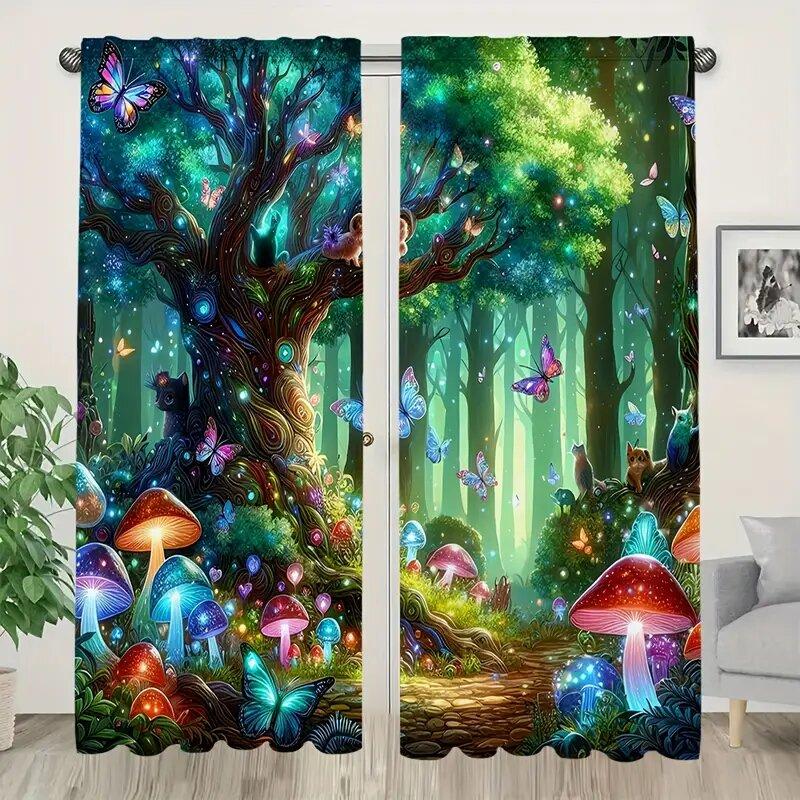 Christmas Life Tree Printed Curtains Decorations Bedroom Living Room Home Decoration Curtain Polyester Perfect For