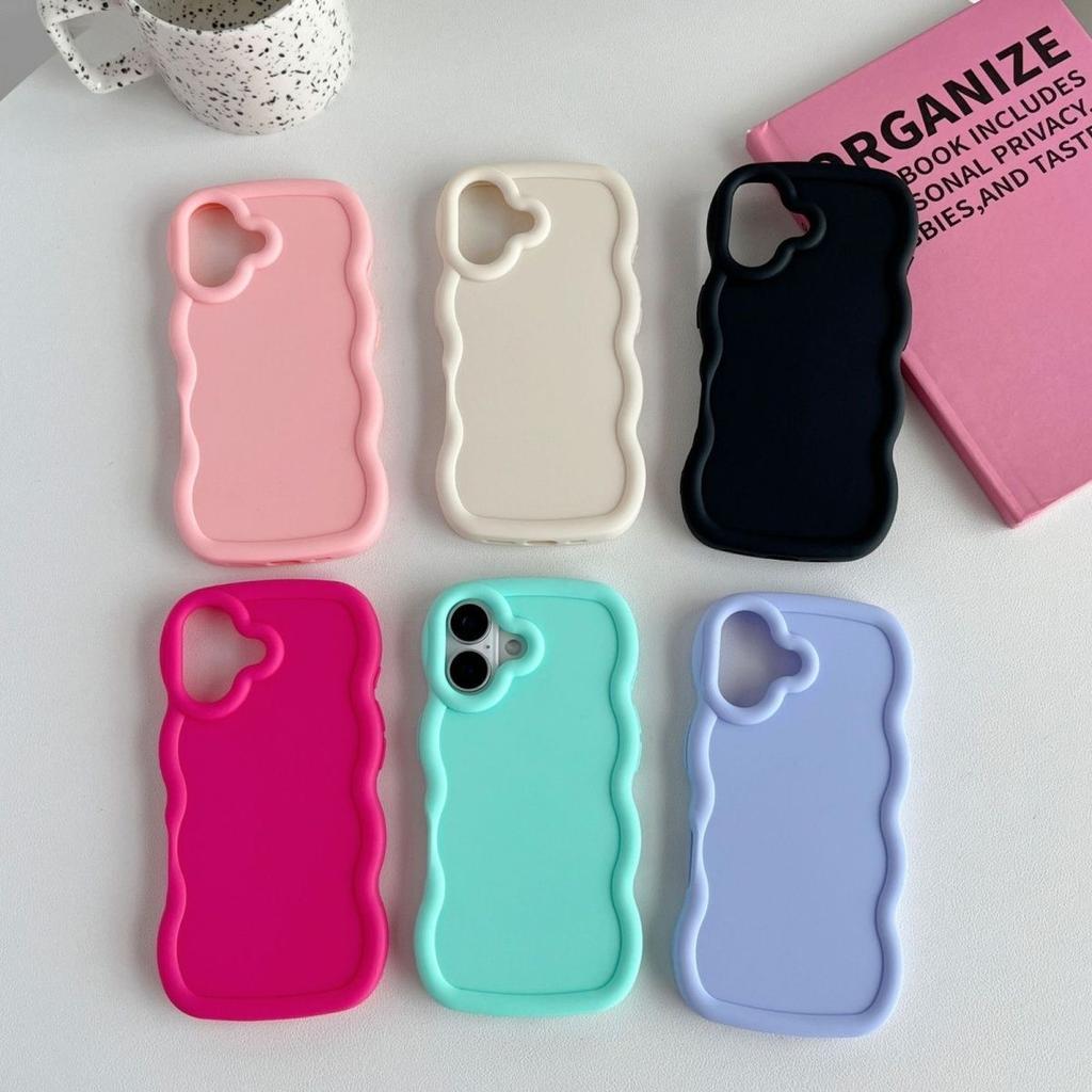 Applicable To Apple 17promax Mobile Phone Case Wave Macaron iPhone16/15/14/12/11 Simple DIY