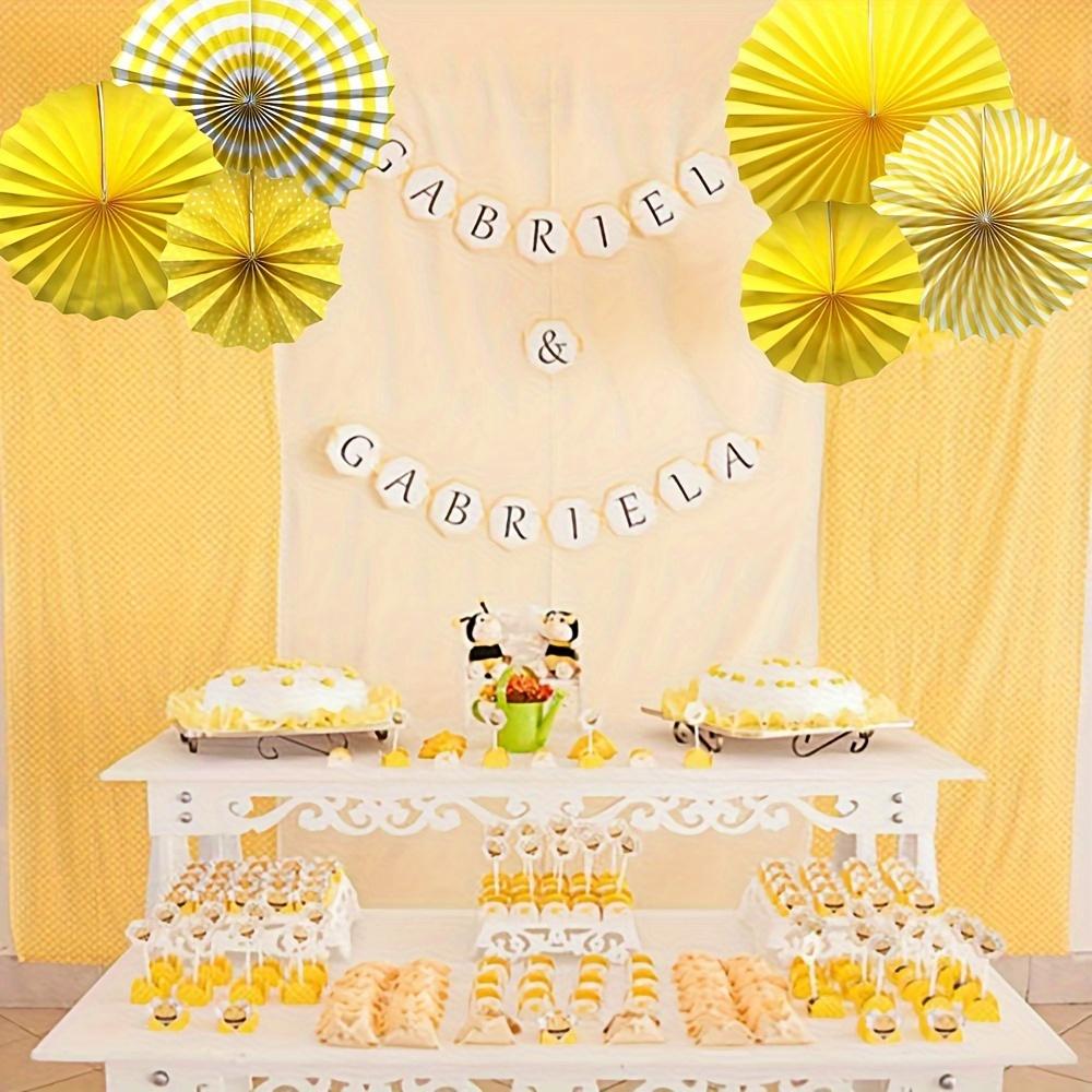 12 Pieces Party Hanging Paper Fan Set  Yellow Round Paper Garland  Birthday Wedding Graduation Accessories