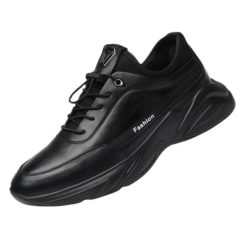 Herren 8cm Innenhöhenerhöhende Schuhe Schwarz Lässige Sportschuhe Leder Elastisch Herren Unsichtbare Erhöhungsschuhe Freizeitsneaker