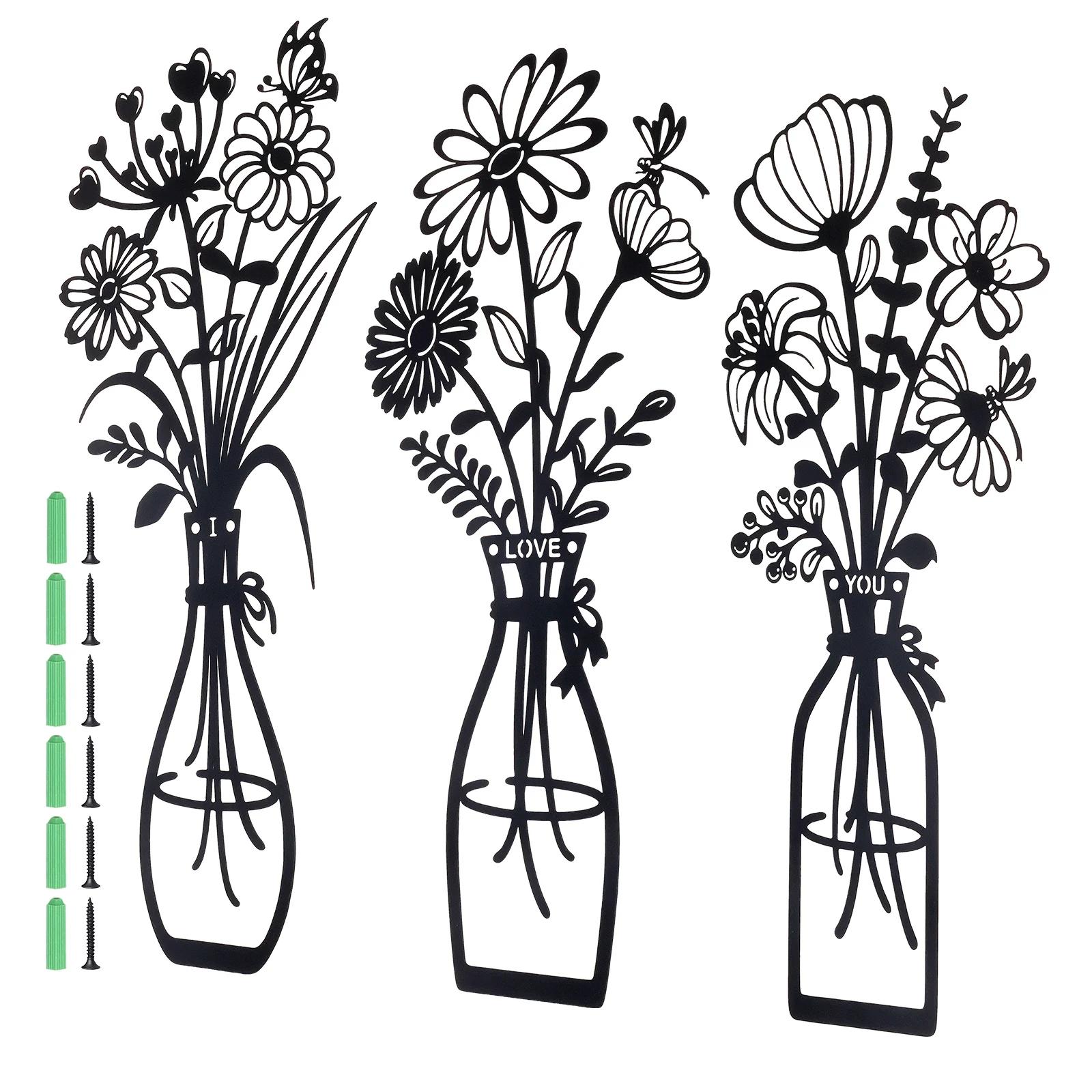 

3 Pcs Metal Flower Wall Pendant Waterproof Metal Flower Wall Art with Screw for Living Room Bedroom Bathroom and Home Decoration чёрный