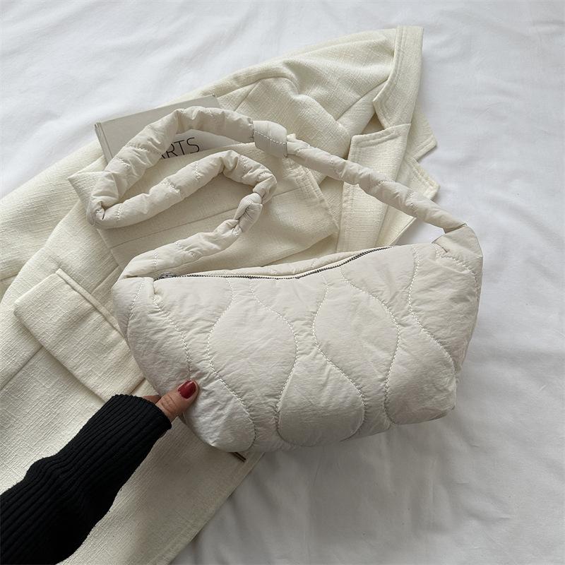 Women's Shoulder Bag Trendy Soft Pillow Shopper Bag Solid Color Quilted Simple Crossbody Bag for Teenage Girls