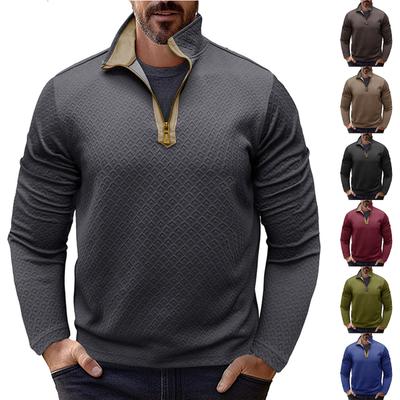 Men'S Long Sleeved Zipper Collar Shirt, Fashionable And Casual Stand Up Collar Top