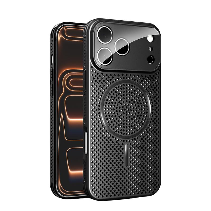 Heat Dissipation Mesh For MagSafe Phone Case For iPhone 17 16 15 14 13 Pro Max Large Window Lens Protector Magnetic Hard Cover