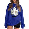 Women's Neck Long Sleeve Sweatshirt Casual Loose Fit Color Pullover with Halloween Print
