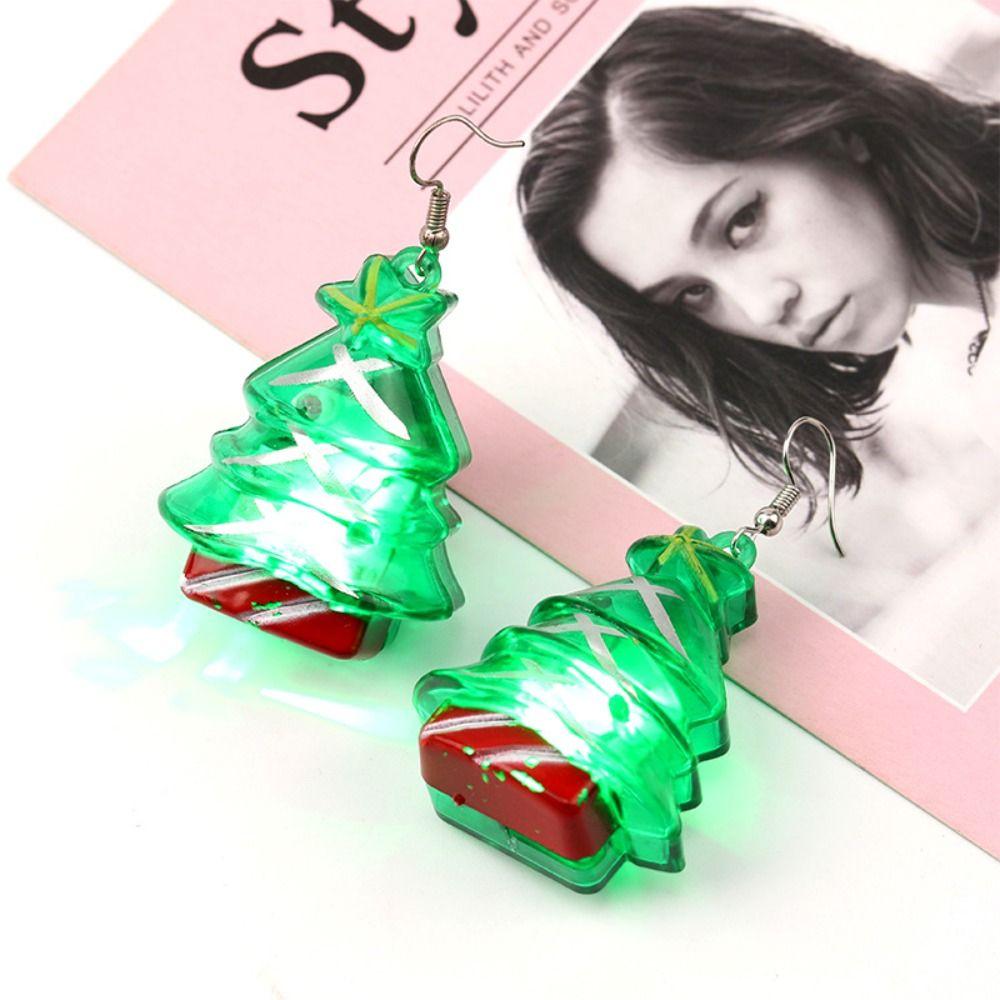 Santa Claus Xmas Dangle Ear Clips Electric Luminous Christmas Pendant LED Drop Earrings  Girls