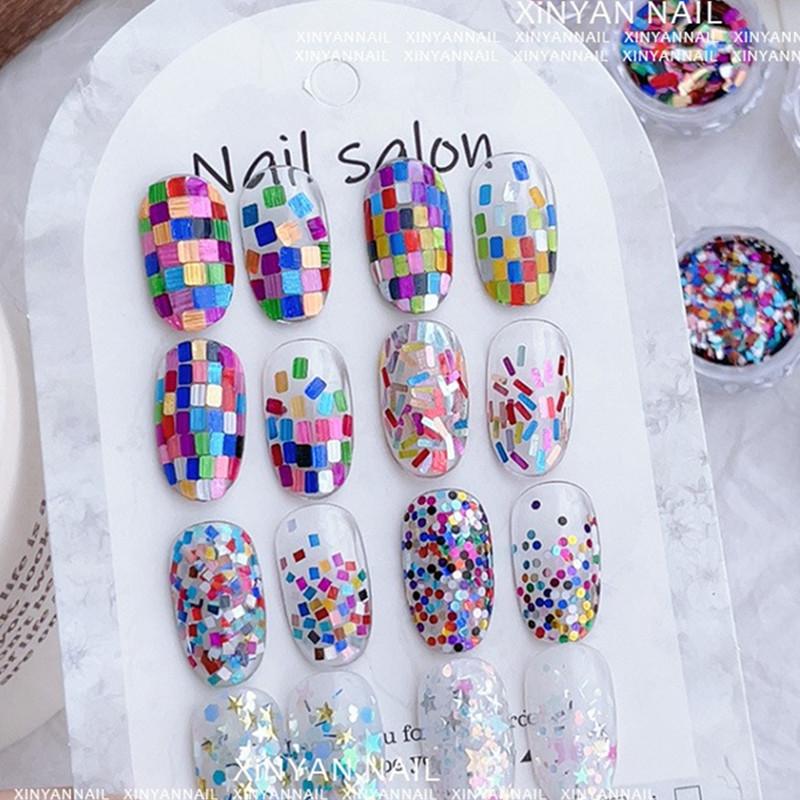 1Jar Colorful Iridescent Laser Nail Glitter Decoration Mixed Colors Sequin Flakes Manicure Accessories Diy Nail Art Design