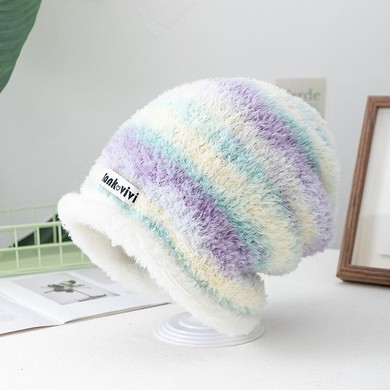 New Loose Dandy Hat Lazy Style Gradient Beanie Hat Fashion Winter Hats For Women Streetwear Multicolour Warm Hats For Girl