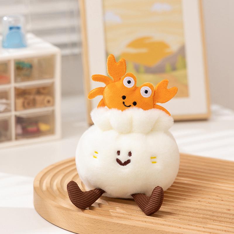 Poupée en Peluche Œufs de Crabe Bun Crevette Ravioli 2 Styles Mignon Kawaii Thème Alimentaire Peluche Douce Moelleuse Collectionnable Décor de Bureau Cadeau 10cm