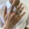 Retro Punk Metal Ring Set: Trendy Geometric Hollow Design for Men