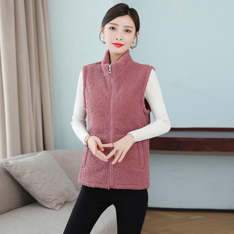 Women's Solid Color Lambswool Vest Short Style Grained Velvet Vest