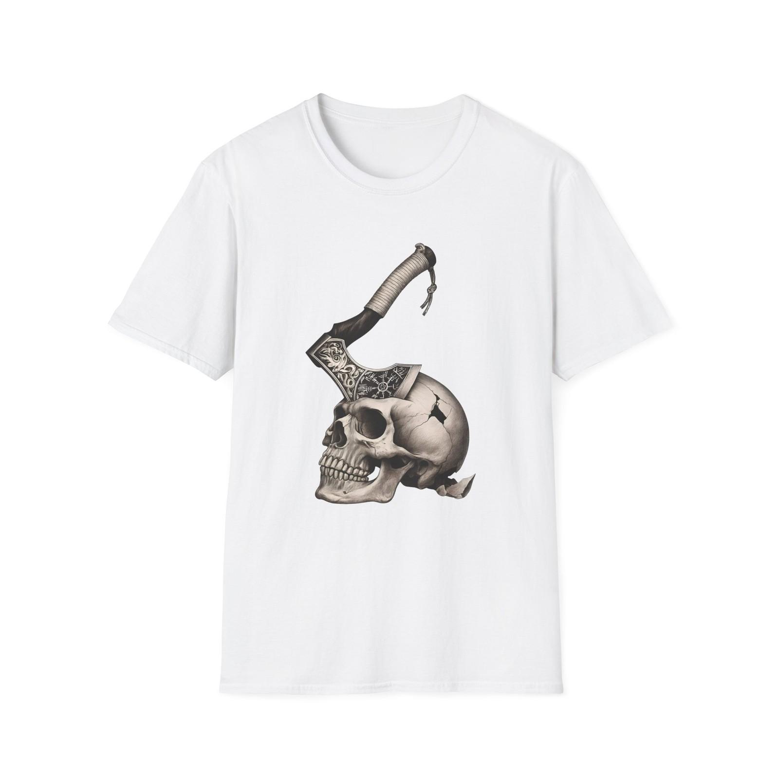 Edgy Axe Skull Graphic Tee - Unisex Softstyle T-Shirt, Gothic Halloween Shirt S