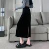 Navava Elegant Back Slit Velvet Long Skirt Ns484