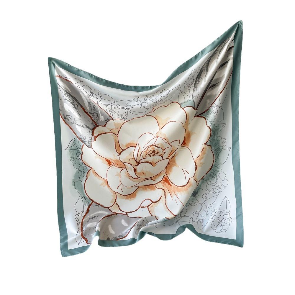 Imitation Silk Square Scarf Flower Light Luxury Design Summer Elegant Shawl Breathable Scarf Simple Printed Headscarf