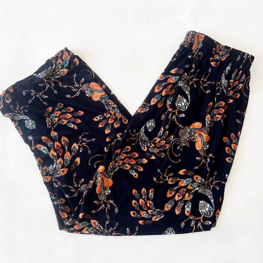

Women s Ice Silk Loose Floral Pants - Summer Drape Print, Plus Size