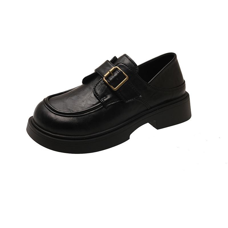 Small leather shoes women's new autumn thick-soled thick-heeled uniform shoes are not tired of feet, one-word buckle loafers