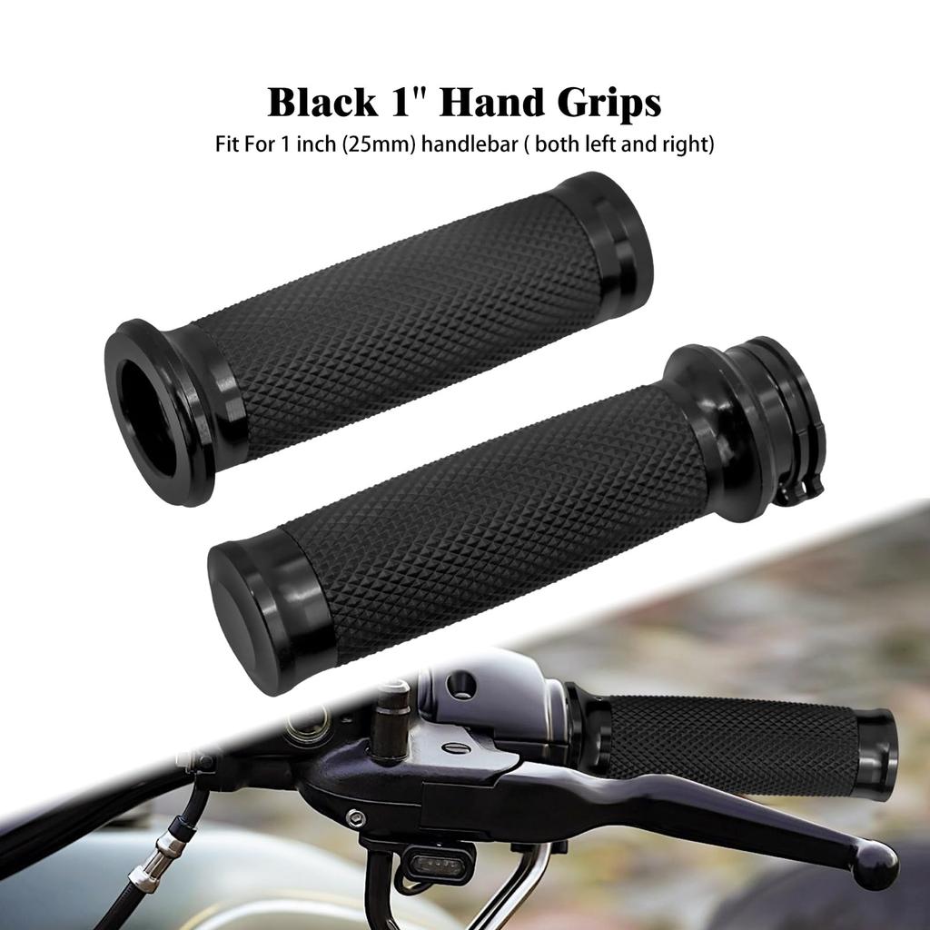 HCmotorku Motorcycle Handlebar 25mm Handlebar Grips for Harley Touring Sportster XL Dyna and Softail Black Grips, 1-inch (1996-2007), 883, 1200,