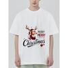 Christmas T Shirt Black Reindeer with Santa Hat and Scarf Merry Christmas Text Holiday Party Wear