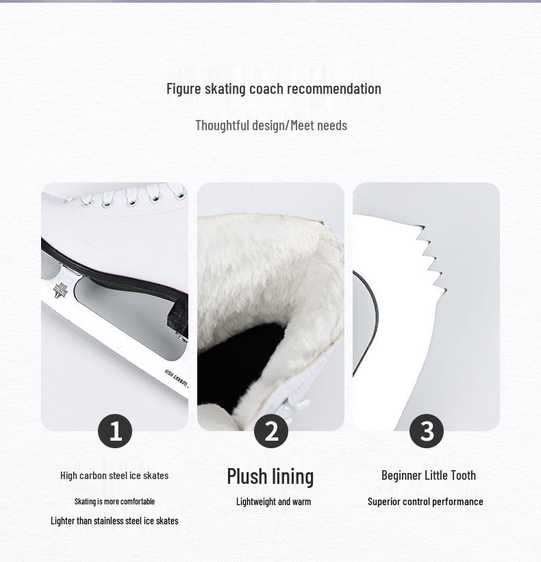 Patină de gheață PVC cu blană albă pentru patinaj artistic