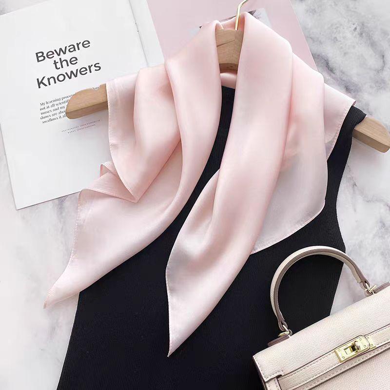 100% Natuurlijke Zijden Sjaal Dames effen Foulard Hoge Kwaliteit Dames Hoofddoek Sjaal Wikkel Vierkant Mode Hijab Bandana Sjaals Y1951YY-Real Silk 65x65cm gray