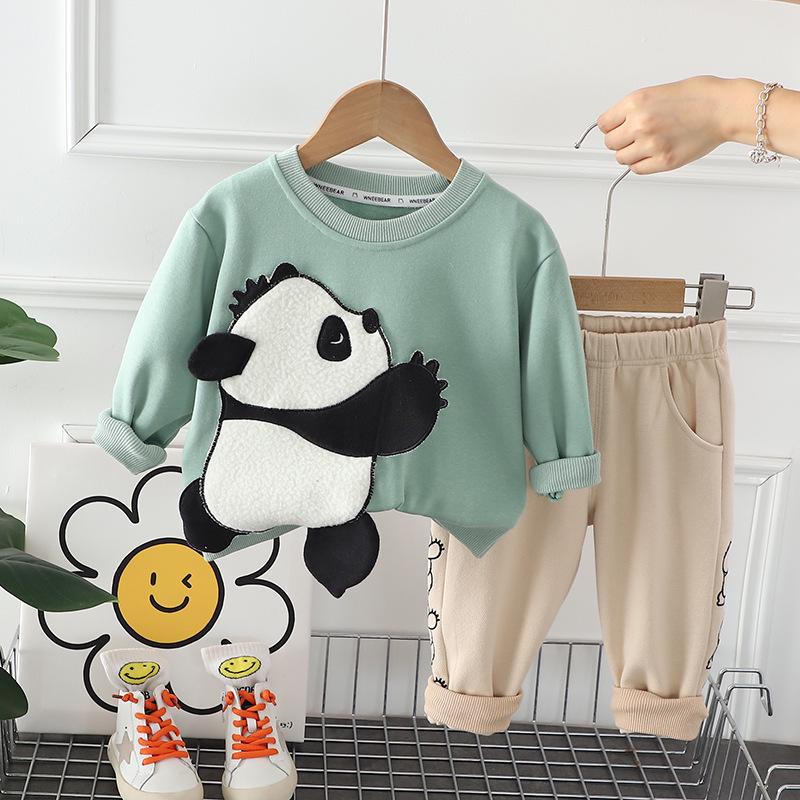 Autumn Girls' Korean Appliqué Panda Sweatshirt Two-Piece Set
