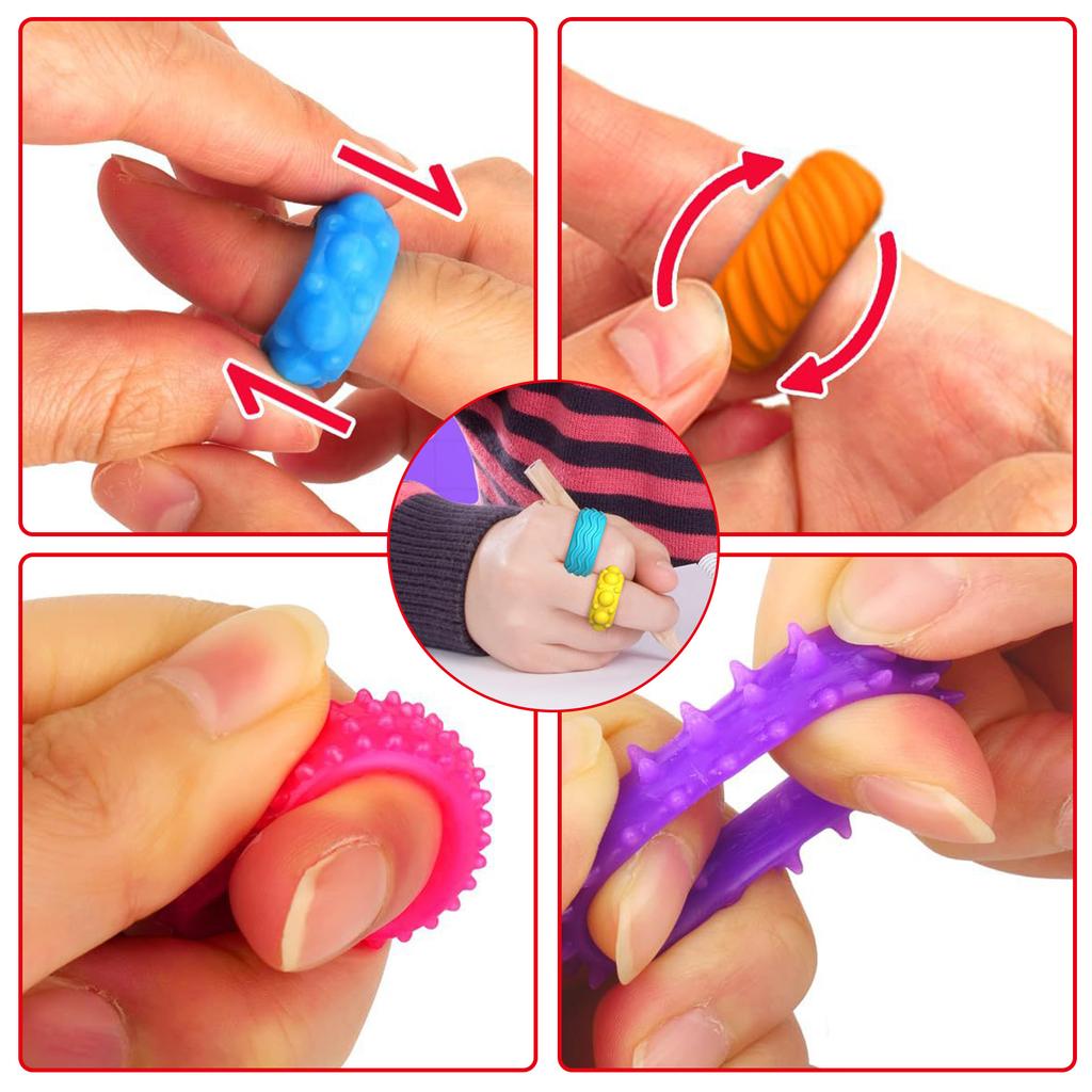 Children Sensory Activity Rings Calming Toy for Stress Relief and Anxiety Novelty Silicone Rings Gadget Textured